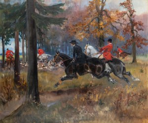 Jerzy Kossak (1886 Kraków - 1955 tamże), Polowanie par force, 1925 r.