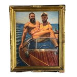 UNIDENTIFIED SIGNATURE, two figures in a boat.