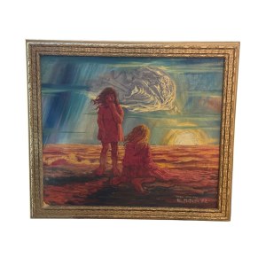 E. Matera, two figures with sunset - E. Matera