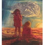 E. Matera, two figures with sunset - E. Matera