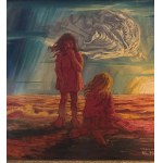 E. Matera, two figures with sunset - E. Matera