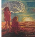 E. Matera, two figures with sunset - E. Matera