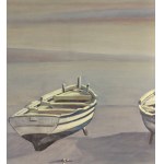 UNIDENTIFIED SIGNATURE, seascape with boats on dry land