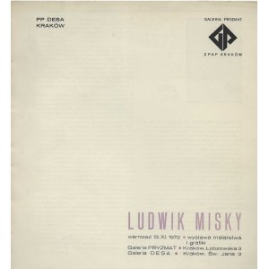 Ludwik Misky. Invitation to the opening and exhibition. Kraków, 1972.