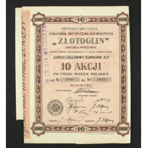 Spółka Akcyjna Zakładów Artystyczno-Ceramicznych Złotoglin, 10x 1.000 marek (285a)