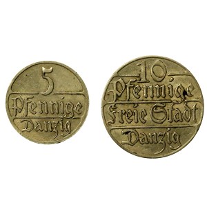 Free City of Gdańsk, set of 5- and 10-fenig coins, 1923–1928. Total: 2 pieces (1158)
