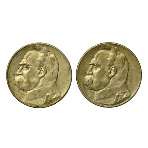 II RP, zestaw 5 złotych 1934-1936 Piłsudski. Razem 2 szt. (1162)