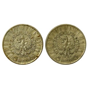 II RP, zestaw 5 złotych 1934-1936 Piłsudski. Razem 2 szt. (1162)