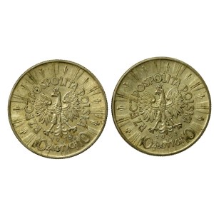 Second Polish Republic, set of 10 zlotych coins, 1935–1936, Piłsudski. Total: 2 pieces. (1164)