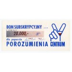 Subscription Voucher/Donation Certificate: In support of the Center Agreement; 20,000 PLN—the voucher bears, among others, the signature of Chairman J. Kaczyński (372)