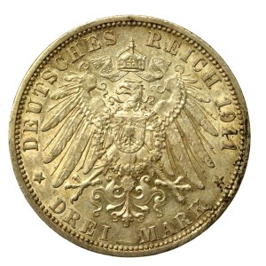 Germany, Prussia, Wilhelm II, 3 marks, 1911 (684)