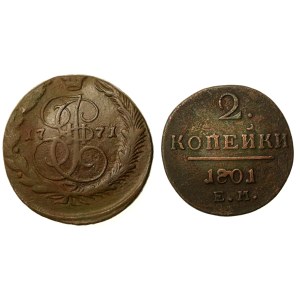 Russie, ensemble de pièces en cuivre datant de 1771 et 1801. 2 pièces au total (1030)