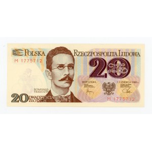Solidarity, 20 zlotych, 1982, M – red postmark (1574)