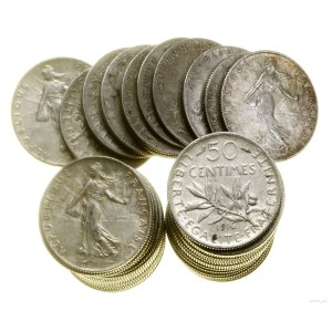 France, 50 x 1/2 franc set, 1900-1920