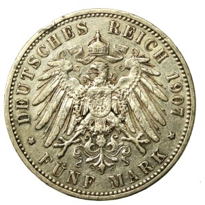 Germania, Prussia, Guglielmo II, 5 marchi 1907 (137)