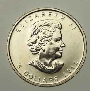 Kanada, Elżbieta II, 5 dolarów 2012 - Liść klonu, 1 oz. Ag 999 (163)