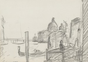 Wojciech WEISS (1875-1950), Gondole w Wenecji z kościołem Santa Maria della Salute w dali