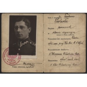[Second Polish Republic] Ministry of Military Affairs. Two identification cards for Captain Tadeusz Puchała of the 5th Regional Medical Depot. 1920s–1930s. [KATYŃ]