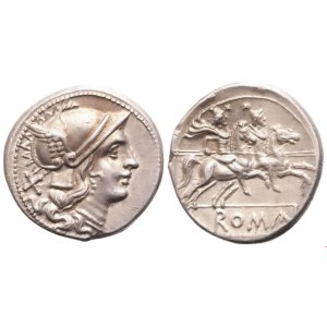 Anonimowy, denar, nieznana mennica z Lukanii (Venusia?), 208 r. p.n.e.; srebro (4,03 g; 19 mm; 9 mm)