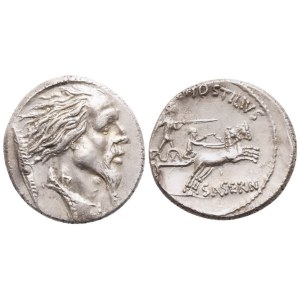 L. Hostilius Saserna, denár, Řím, 48 př. n. l.; stříbro (4,23 g; 17,6 mm; tloušťka 3 mm)