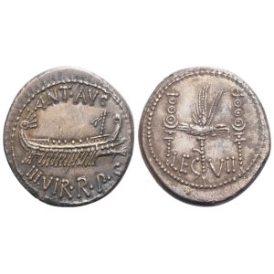 Marcus Antonius, Denarius, Mint moving with M. Antonius (Patrae?), 32-31 BC; AR (3,58 g; 18,2 mm; 6 h)