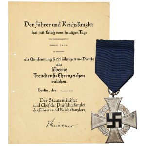 Niemcy, III Rzesza, Medal za Długoletnią Służbę - 25 lat + Dyplom
