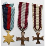 II RP / PSZnZ, Miniatury odznaczeń - w tym Krzyże Walecznych - zestaw (3szt)