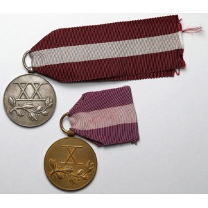II RP, Medal za Długoletnią Służbę - Brązowy (X) i Srebrny (XX) - zestaw (2szt)