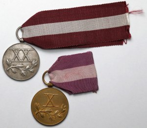II RP, Medal za Długoletnią Służbę - Brązowy (X) i Srebrny (XX) - zestaw (2szt)