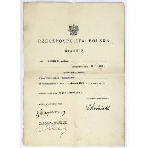 Dyplom, Mianowanie na Porucznika Rezerwy w Korpusie Oficerów Żandarmerii 1938