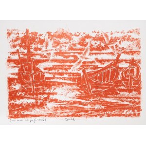 Gabriel ZENDEL (1906-1992), Barche in mare, rosse, 1970 circa