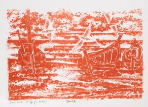 Gabriel ZENDEL (1906-1992), Łodzie na morzu, czerwone, ok. 1970
