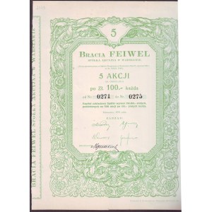 Bratia Feiwelovci, akcie v počte 5 kusov po 100 zeta, 1931