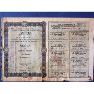 VITA, Insurance Company, share from the third issue, face value 100 zł, 1928.