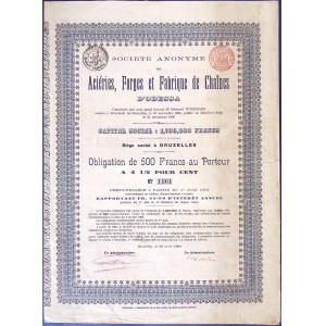 Acieries, Forges et Fabrique de Chains d`Odessa, obligacja na 500 fr z 1898 r.