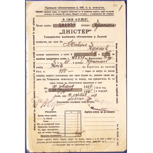 DNISTR Insurance Policy from Lviv, 1927