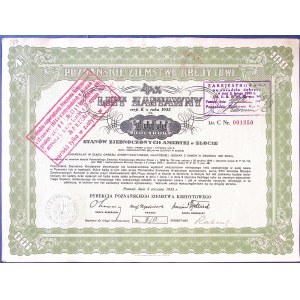 Caisse de crédit de Poznań, obligation de série K d'une valeur de 100 $, 1933, Poznań