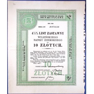 Banque foncière de Vilnius, obligation hypothécaire de la 2e série d'une valeur de 10 zł., Vilnius 1929