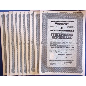 Lot destiné à la pose de papier peint : 10 obligations des Usines chimiques de Blachownia, 1943.