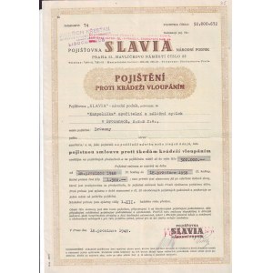 SLAVIA, burglary insurance policy, 1948, Prague