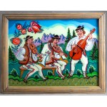 Zdzisław Walczak - Musicians - Zakopane in the 1990s [painting on glass, 32x32 cm]