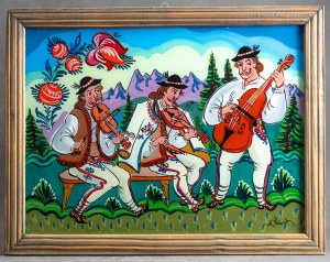 WALCZAK Zdzisław, Muzykanci - Zakopane lata 90 [obraz na szkle, 32x32 cm]