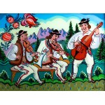Zdzisław Walczak - Musicians - Zakopane in the 1990s [painting on glass, 32x32 cm]