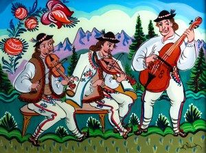 WALCZAK Zdzisław, Muzykanci - Zakopane lata 90 [obraz na szkle, 32x32 cm]