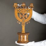 Three-armed Hutsul wooden candlestick. Wiznitz, Bukovina, 1912 [one-of-a-kind, 40 cm, Hutsul Region, Hutsul Exhibition in Kolomyia, 1912]