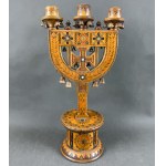 Three-armed Hutsul wooden candlestick. Wiznitz, Bukovina, 1912 [one-of-a-kind, 40 cm, Hutsul Region, Hutsul Exhibition in Kolomyia, 1912]