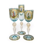 Glassware set in blue, gilded, and painted blown glass, Murano