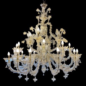 A twenty-four lights colorless and golden glass chandelier, Murano