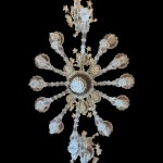 Twenty-two-light colorless and golden glass boat-shaped chandelier, Murano