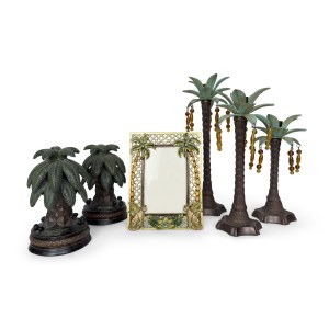 Three palm-shaped candlesticks in patinated metal, '80s